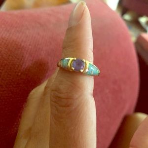 Tanzanite and Australian crystal opal ring